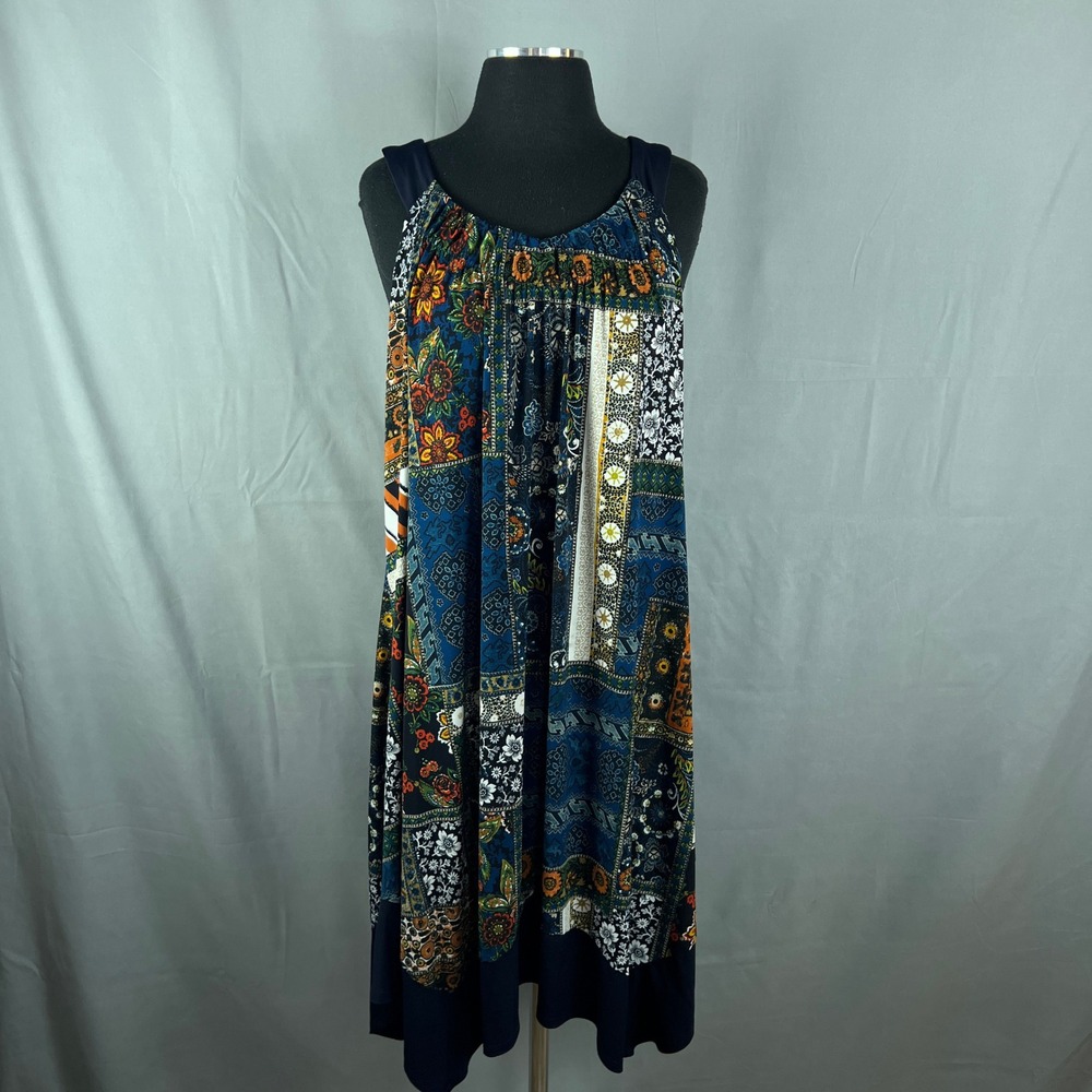 En Focus Tunic Dress Womens 20W Multi Floral Bohemian Keyhole Back Minimalist